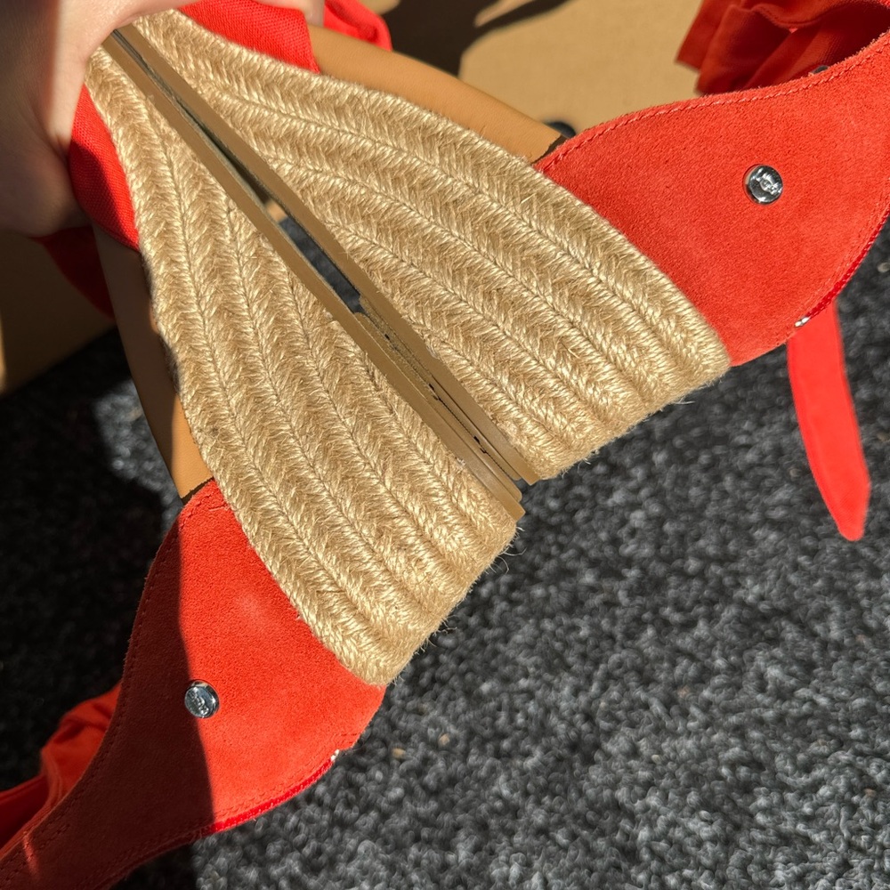 UGG Yarrow Espadrille Wedge Sandal Coral Suede Ankle Tie - Picture 9 of 14